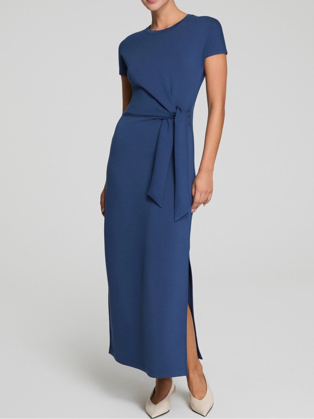 SPANX Navy Blue Short-Sleeve Tie-Waist Maxi Dress